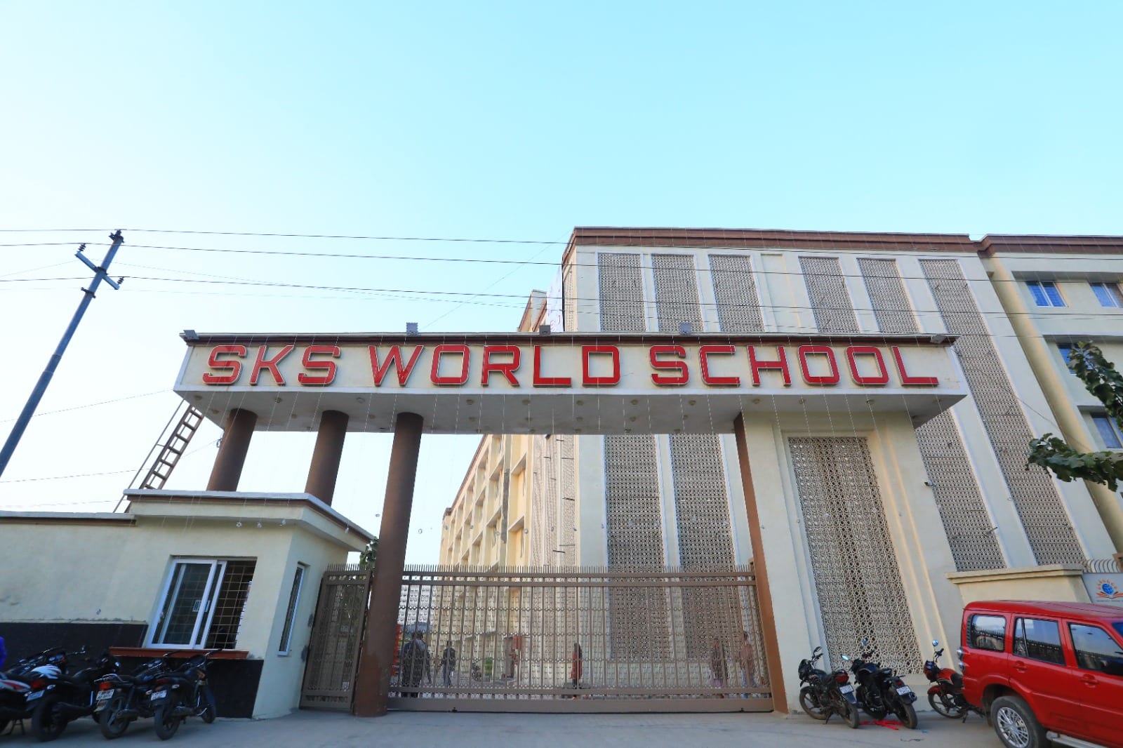 Main gate and building of SKS World School, Greater Noida West