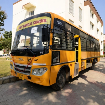 SKS World School bus parked on campus